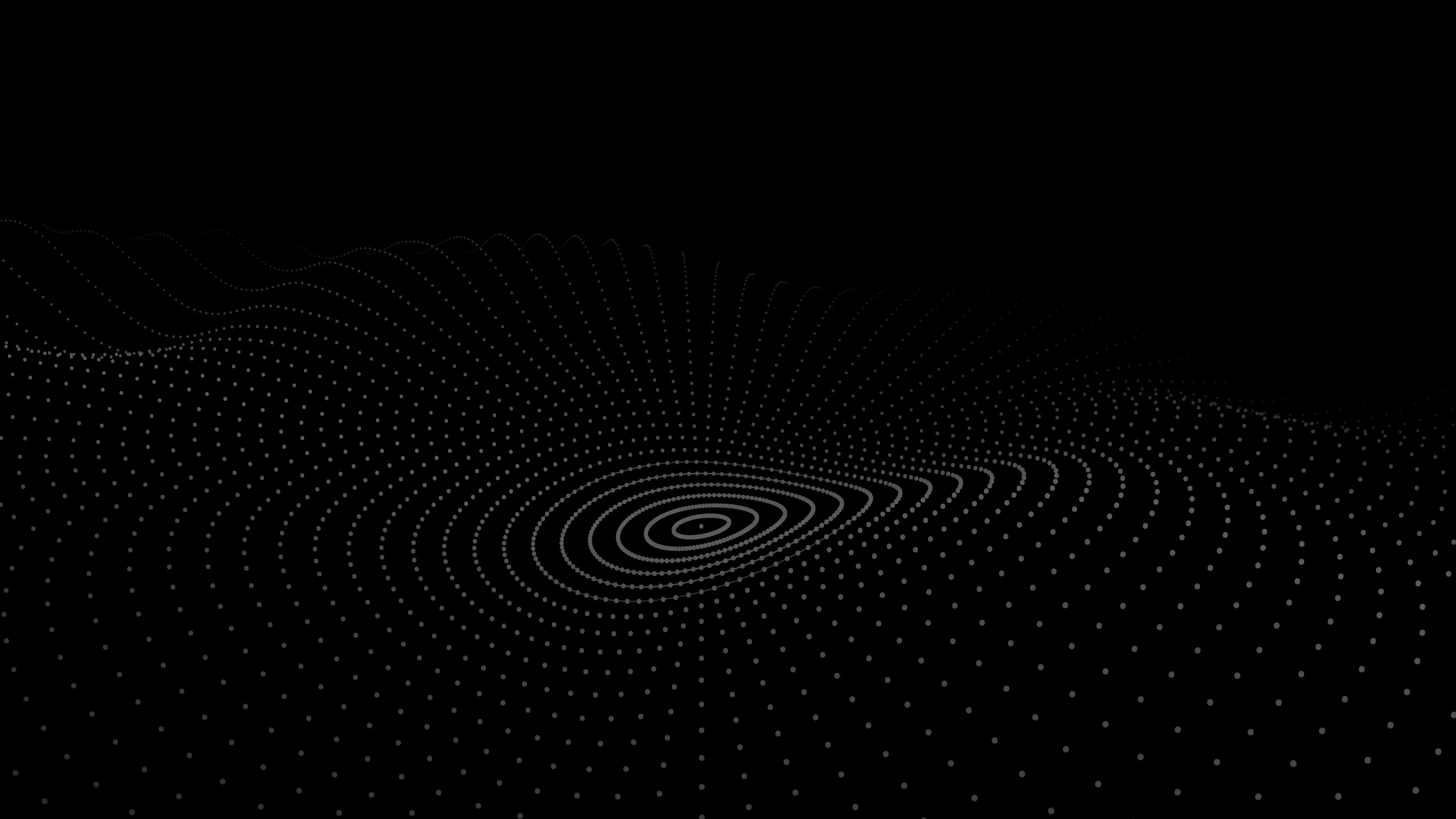 Black background with grey dots forming a wave in circle formation.
